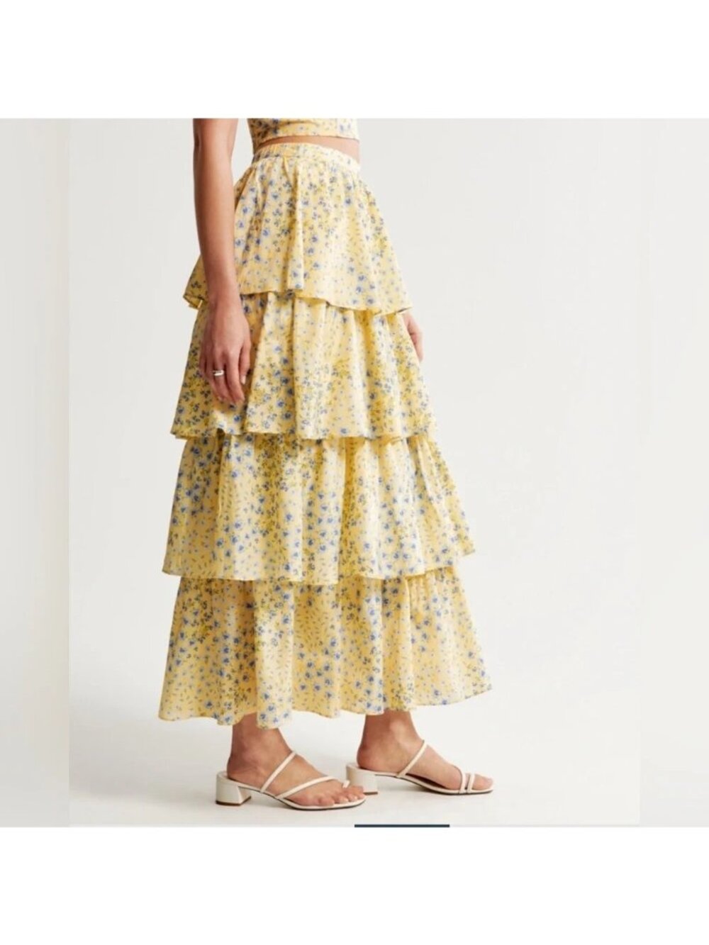 Abercrombie & Fitch Drama Tiered Maxi Skirt Yellow Floral S Coquette Feminine - Picture 1 of 10
